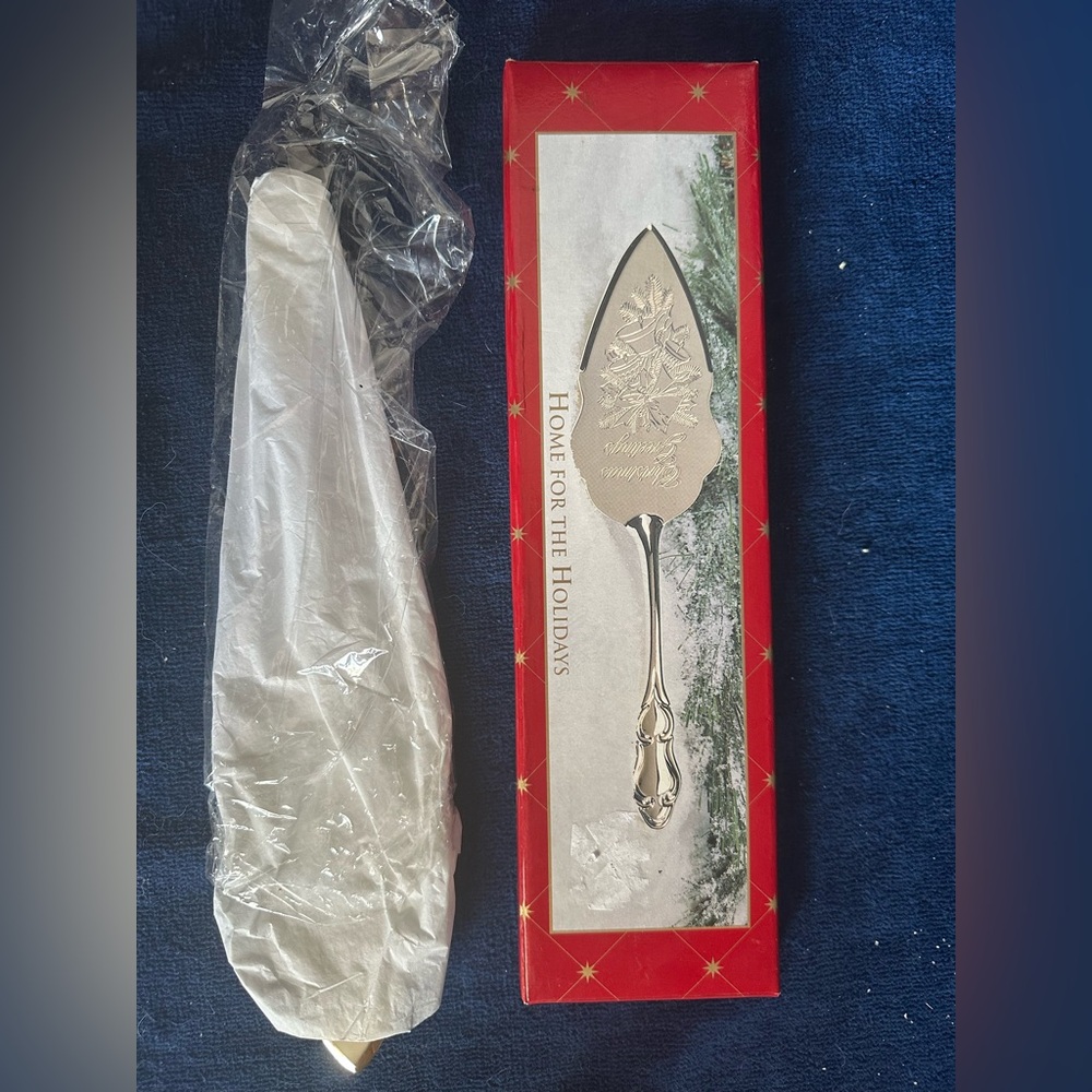 Vintage Silver Plated Pie Server Christmas Greetings Home for the Holidays NEW - Picture 4 of 7